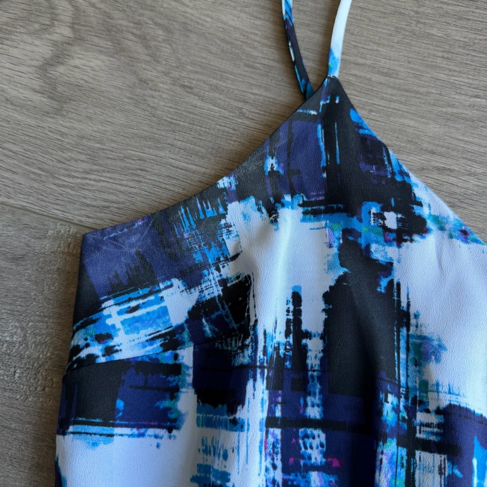Vince Camuto Blue Black White Abstract Print Midi Dress - Picture 4 of 9